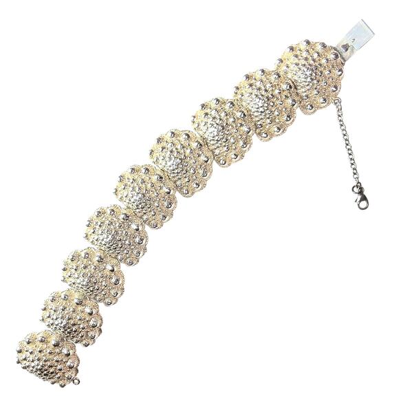 Vintage Heavy Napier Sterling Silver Chunky Textured Shell Statement Bracelet - Picture 7 of 11